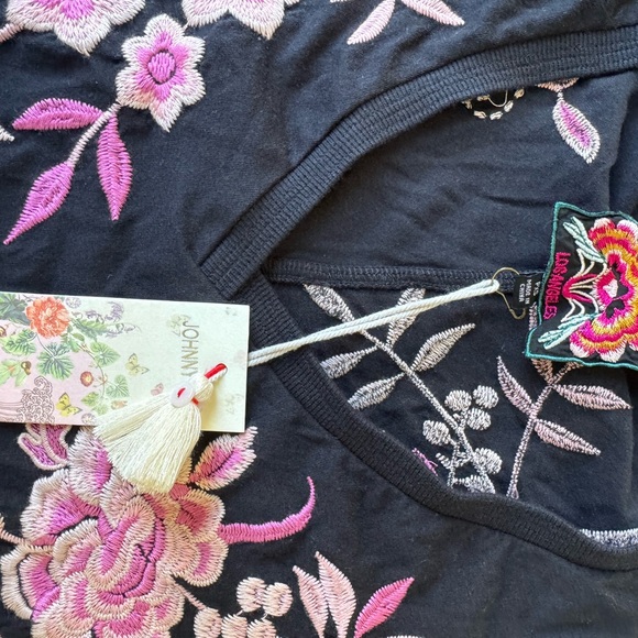 Johnny Was Trapunto V-Neck Rosalyn Black Dress with Pink Floral Design size PXS - Picture 5 of 9